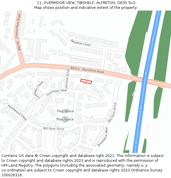 11, OVERMOOR VIEW, TIBSHELF, ALFRETON, DE55 5LG: Location map and indicative extent of plot