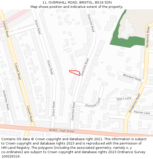11, OVERNHILL ROAD, BRISTOL, BS16 5DN: Location map and indicative extent of plot