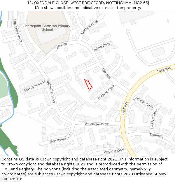 11, OXENDALE CLOSE, WEST BRIDGFORD, NOTTINGHAM, NG2 6SJ: Location map and indicative extent of plot