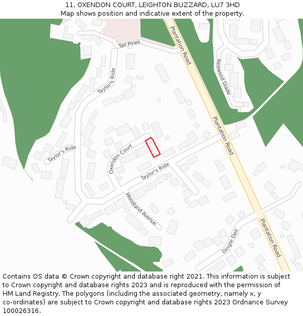 11, OXENDON COURT, LEIGHTON BUZZARD, LU7 3HD: Location map and indicative extent of plot