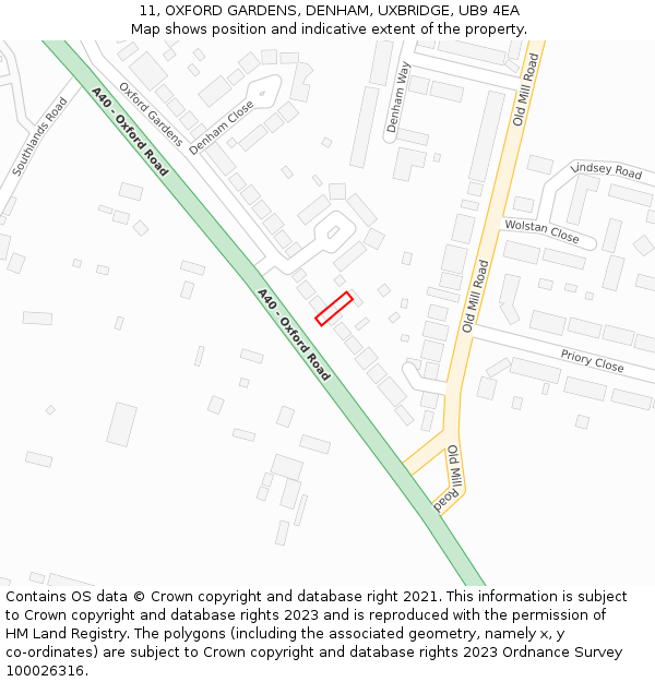 11, OXFORD GARDENS, DENHAM, UXBRIDGE, UB9 4EA: Location map and indicative extent of plot