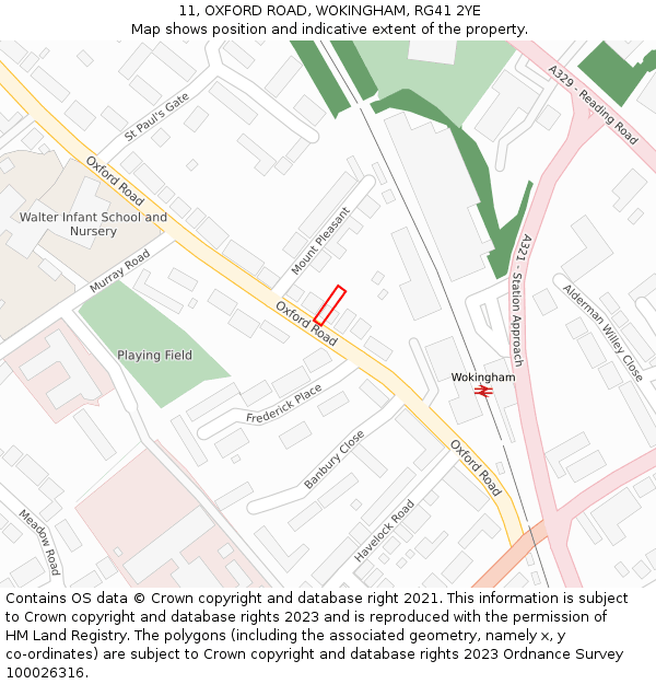 11, OXFORD ROAD, WOKINGHAM, RG41 2YE: Location map and indicative extent of plot