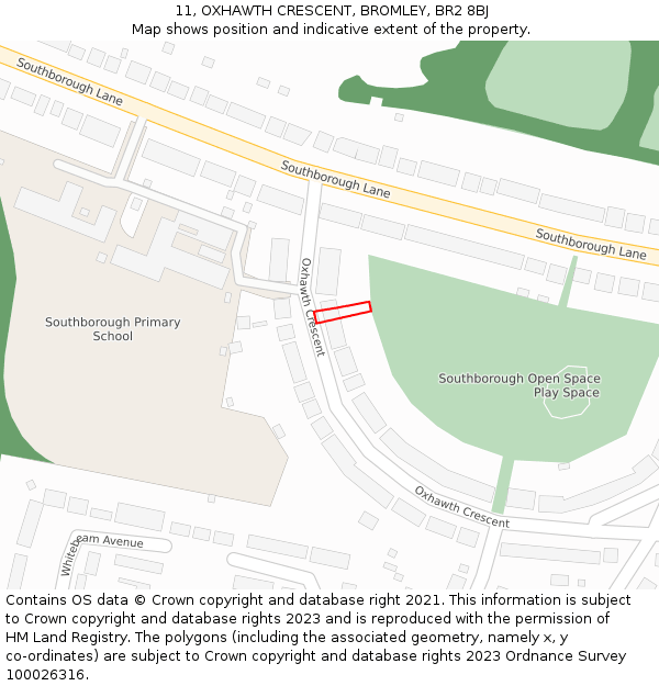 11, OXHAWTH CRESCENT, BROMLEY, BR2 8BJ: Location map and indicative extent of plot