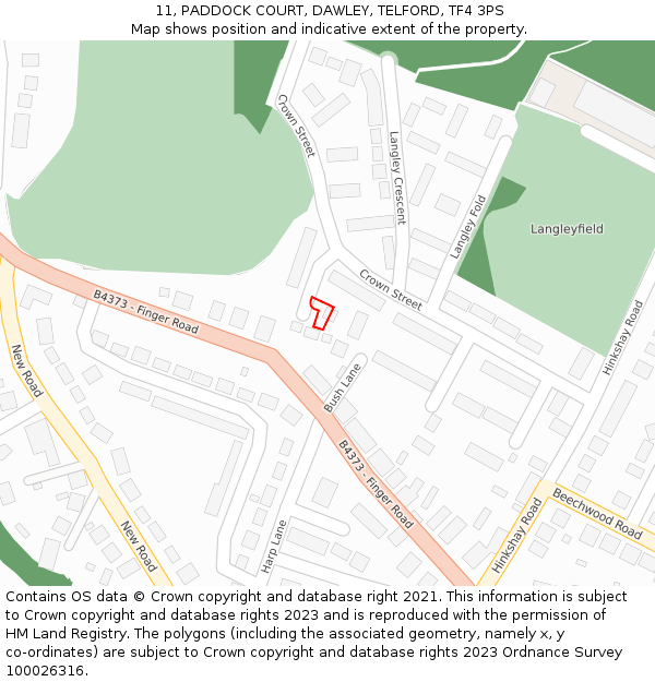 11, PADDOCK COURT, DAWLEY, TELFORD, TF4 3PS: Location map and indicative extent of plot