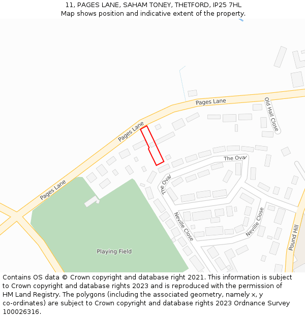 11, PAGES LANE, SAHAM TONEY, THETFORD, IP25 7HL: Location map and indicative extent of plot