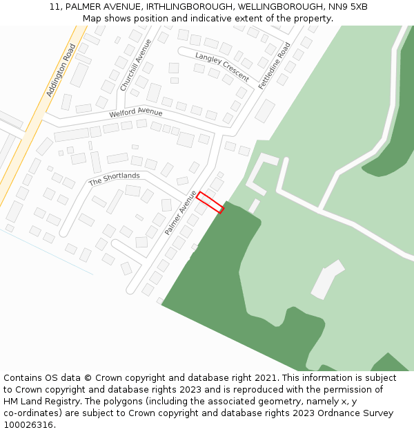 11, PALMER AVENUE, IRTHLINGBOROUGH, WELLINGBOROUGH, NN9 5XB: Location map and indicative extent of plot