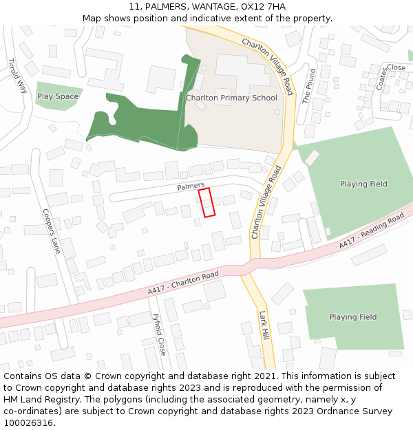 11, PALMERS, WANTAGE, OX12 7HA: Location map and indicative extent of plot
