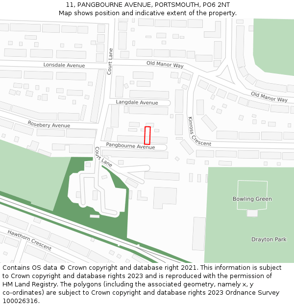 11, PANGBOURNE AVENUE, PORTSMOUTH, PO6 2NT: Location map and indicative extent of plot