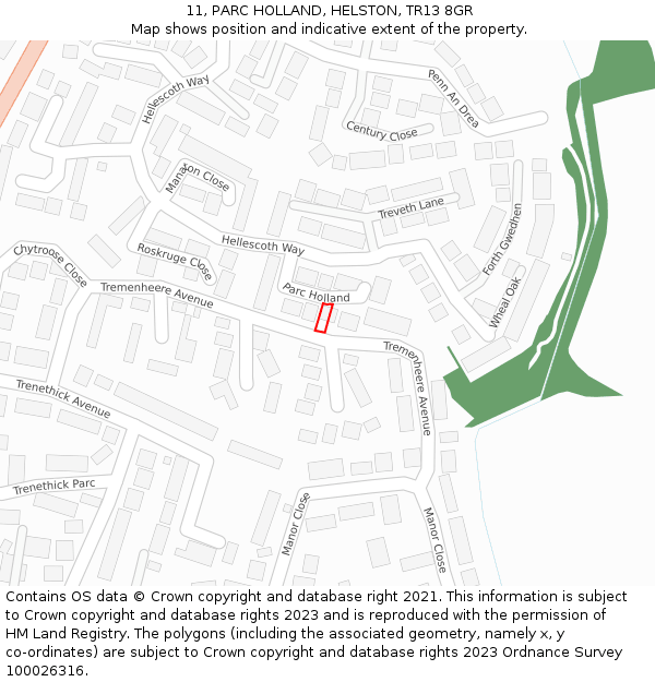 11, PARC HOLLAND, HELSTON, TR13 8GR: Location map and indicative extent of plot