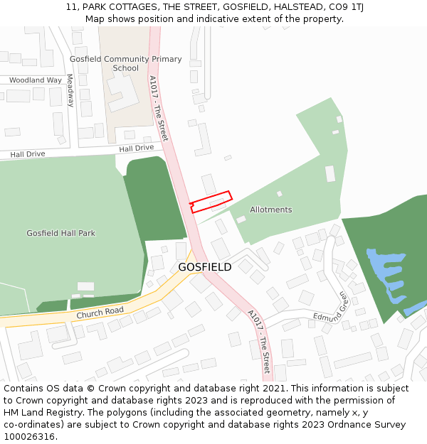 11, PARK COTTAGES, THE STREET, GOSFIELD, HALSTEAD, CO9 1TJ: Location map and indicative extent of plot