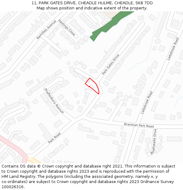 11, PARK GATES DRIVE, CHEADLE HULME, CHEADLE, SK8 7DD: Location map and indicative extent of plot