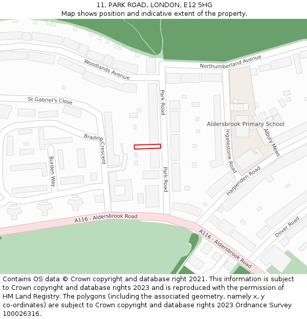 11, PARK ROAD, LONDON, E12 5HG: Location map and indicative extent of plot