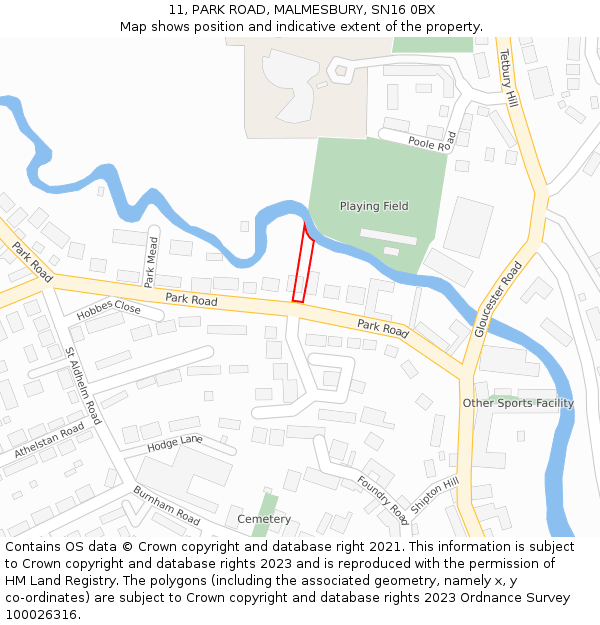 11, PARK ROAD, MALMESBURY, SN16 0BX: Location map and indicative extent of plot