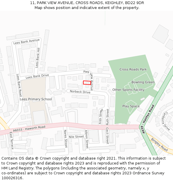 11, PARK VIEW AVENUE, CROSS ROADS, KEIGHLEY, BD22 9DR: Location map and indicative extent of plot