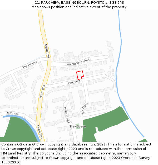 11, PARK VIEW, BASSINGBOURN, ROYSTON, SG8 5PS: Location map and indicative extent of plot