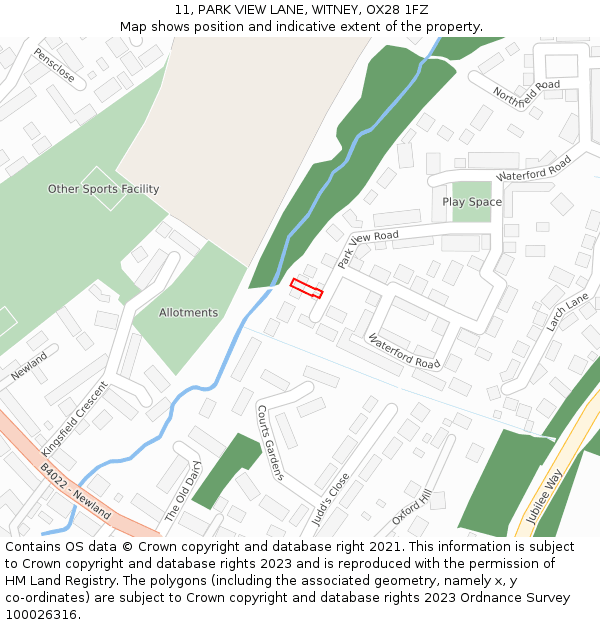 11, PARK VIEW LANE, WITNEY, OX28 1FZ: Location map and indicative extent of plot