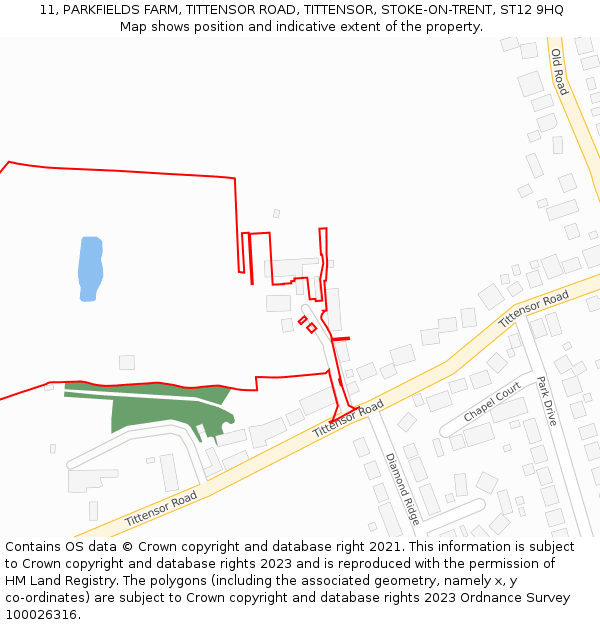 11, PARKFIELDS FARM, TITTENSOR ROAD, TITTENSOR, STOKE-ON-TRENT, ST12 9HQ: Location map and indicative extent of plot