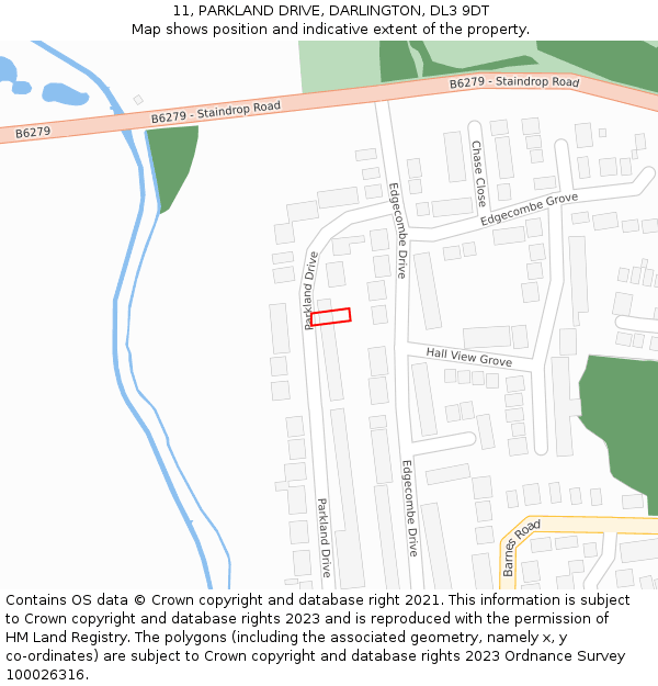 11, PARKLAND DRIVE, DARLINGTON, DL3 9DT: Location map and indicative extent of plot