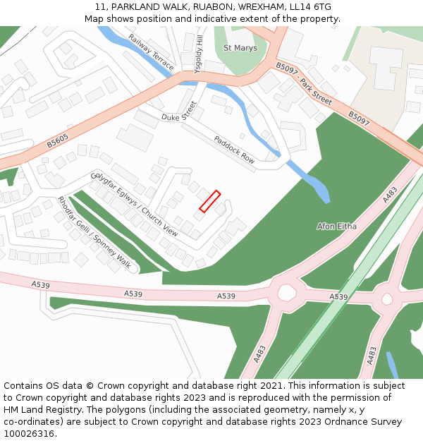 11, PARKLAND WALK, RUABON, WREXHAM, LL14 6TG: Location map and indicative extent of plot