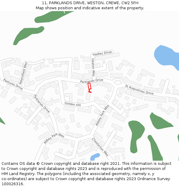 11, PARKLANDS DRIVE, WESTON, CREWE, CW2 5FH: Location map and indicative extent of plot