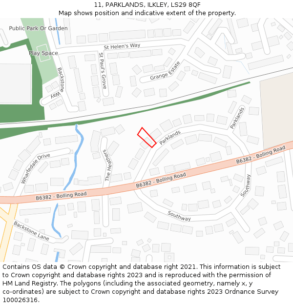 11, PARKLANDS, ILKLEY, LS29 8QF: Location map and indicative extent of plot