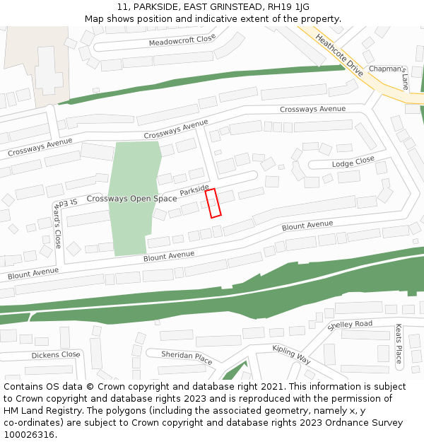 11, PARKSIDE, EAST GRINSTEAD, RH19 1JG: Location map and indicative extent of plot