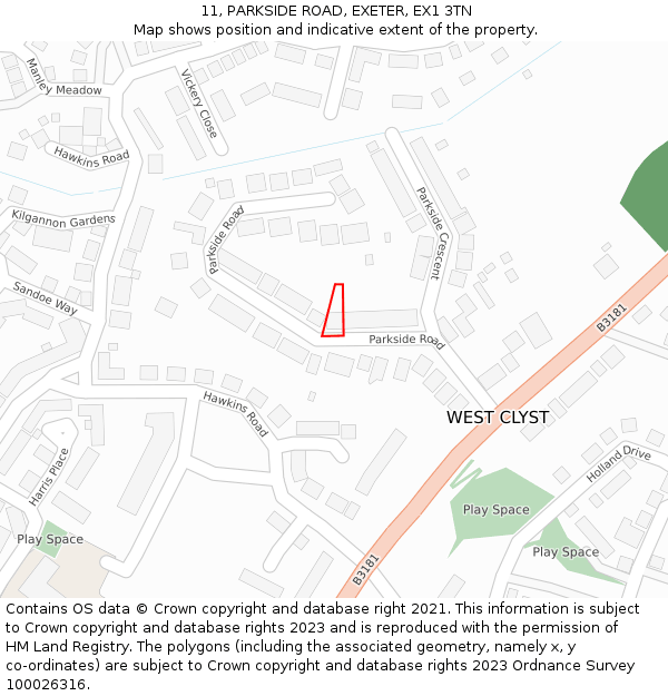 11, PARKSIDE ROAD, EXETER, EX1 3TN: Location map and indicative extent of plot