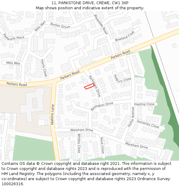 11, PARKSTONE DRIVE, CREWE, CW1 3XP: Location map and indicative extent of plot