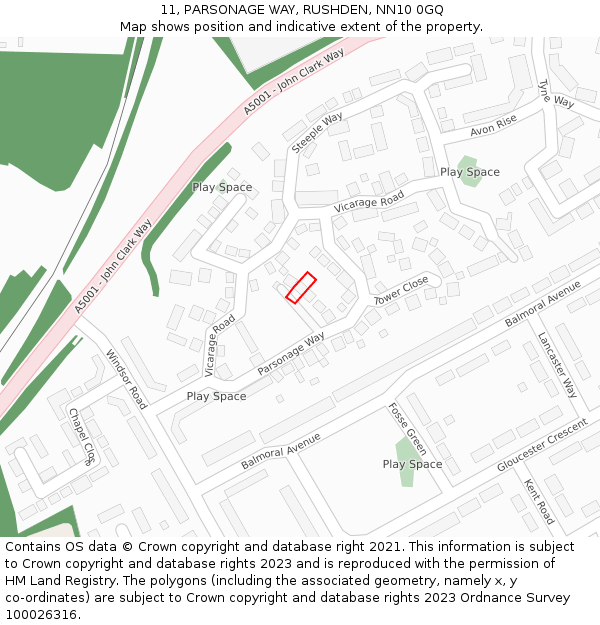 11, PARSONAGE WAY, RUSHDEN, NN10 0GQ: Location map and indicative extent of plot