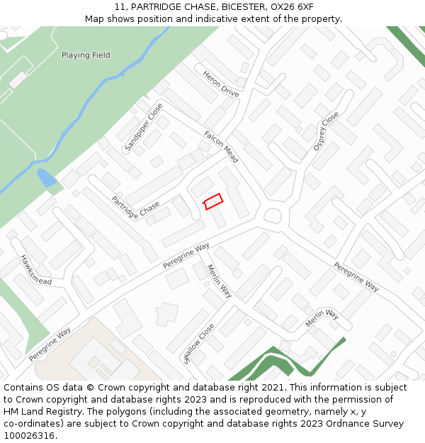 11, PARTRIDGE CHASE, BICESTER, OX26 6XF: Location map and indicative extent of plot