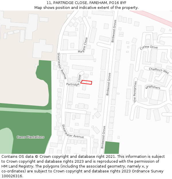 11, PARTRIDGE CLOSE, FAREHAM, PO16 8YF: Location map and indicative extent of plot