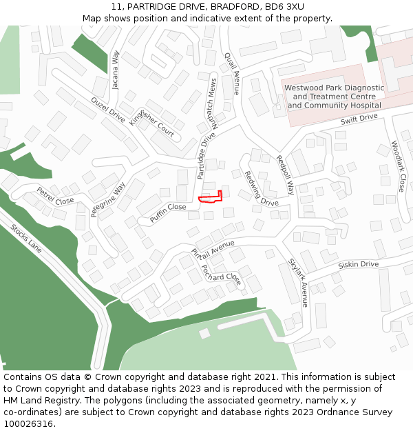 11, PARTRIDGE DRIVE, BRADFORD, BD6 3XU: Location map and indicative extent of plot