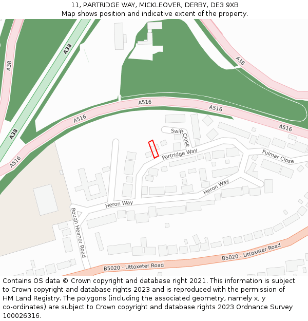 11, PARTRIDGE WAY, MICKLEOVER, DERBY, DE3 9XB: Location map and indicative extent of plot