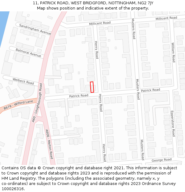 11, PATRICK ROAD, WEST BRIDGFORD, NOTTINGHAM, NG2 7JY: Location map and indicative extent of plot