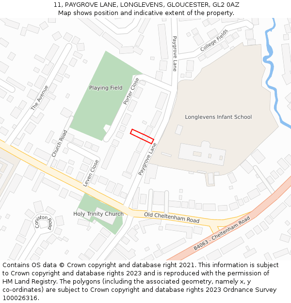 11, PAYGROVE LANE, LONGLEVENS, GLOUCESTER, GL2 0AZ: Location map and indicative extent of plot