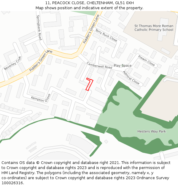11, PEACOCK CLOSE, CHELTENHAM, GL51 0XH: Location map and indicative extent of plot