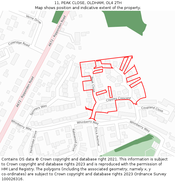 11, PEAK CLOSE, OLDHAM, OL4 2TH: Location map and indicative extent of plot