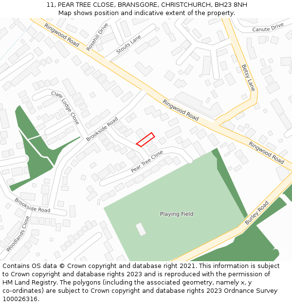 11, PEAR TREE CLOSE, BRANSGORE, CHRISTCHURCH, BH23 8NH: Location map and indicative extent of plot