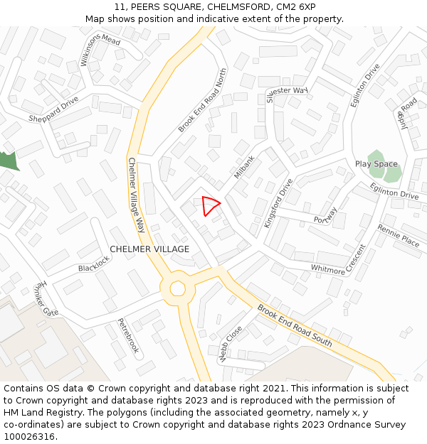 11, PEERS SQUARE, CHELMSFORD, CM2 6XP: Location map and indicative extent of plot