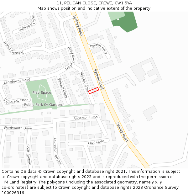 11, PELICAN CLOSE, CREWE, CW1 5YA: Location map and indicative extent of plot