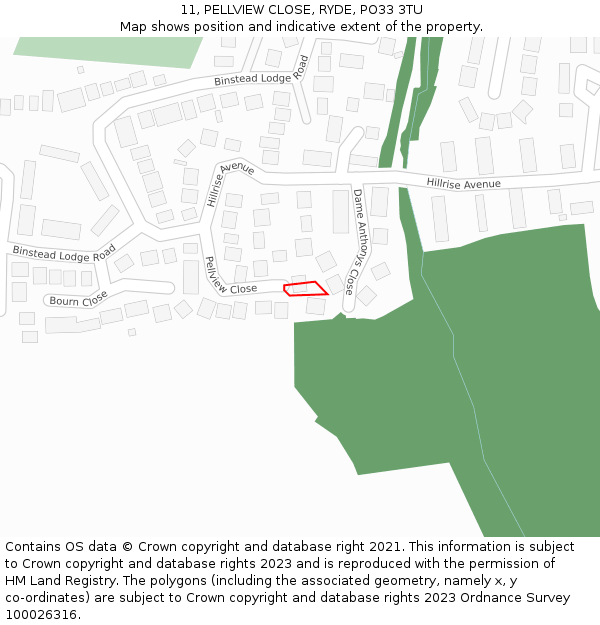 11, PELLVIEW CLOSE, RYDE, PO33 3TU: Location map and indicative extent of plot