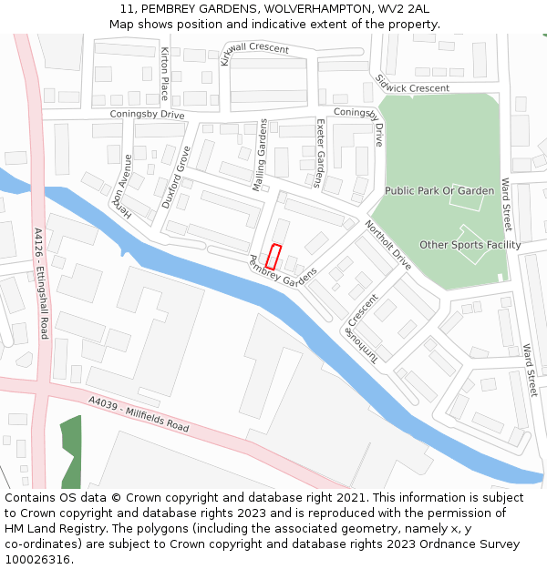 11, PEMBREY GARDENS, WOLVERHAMPTON, WV2 2AL: Location map and indicative extent of plot