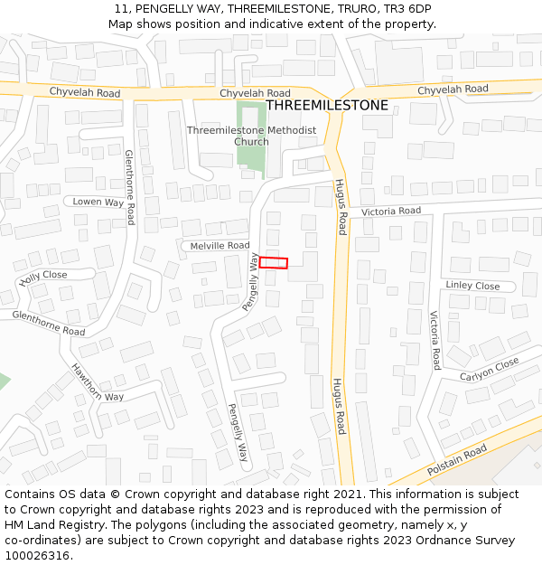 11, PENGELLY WAY, THREEMILESTONE, TRURO, TR3 6DP: Location map and indicative extent of plot