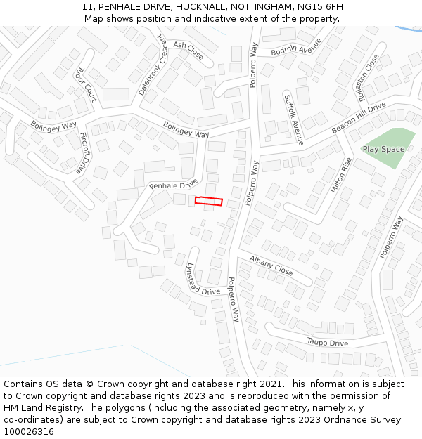 11, PENHALE DRIVE, HUCKNALL, NOTTINGHAM, NG15 6FH: Location map and indicative extent of plot