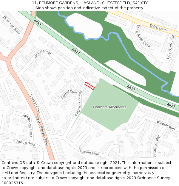 11, PENMORE GARDENS, HASLAND, CHESTERFIELD, S41 0TY: Location map and indicative extent of plot