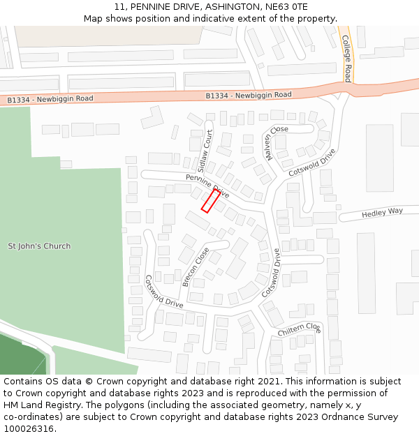 11, PENNINE DRIVE, ASHINGTON, NE63 0TE: Location map and indicative extent of plot