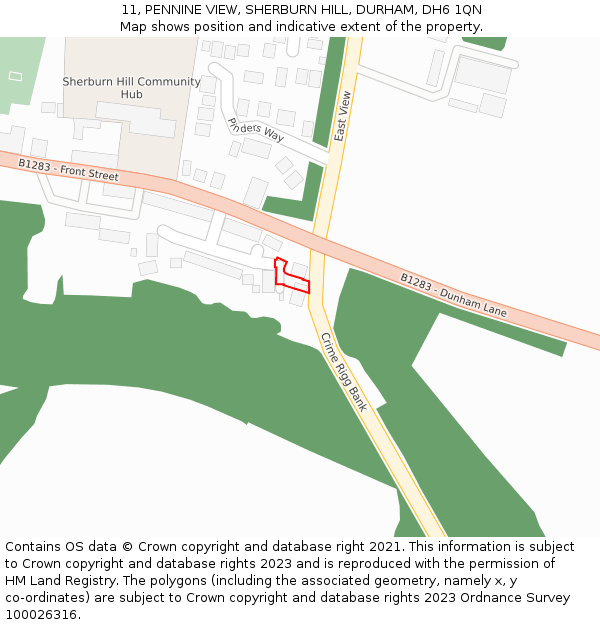 11, PENNINE VIEW, SHERBURN HILL, DURHAM, DH6 1QN: Location map and indicative extent of plot
