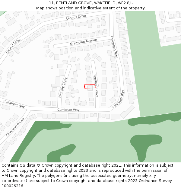 11, PENTLAND GROVE, WAKEFIELD, WF2 8JU: Location map and indicative extent of plot