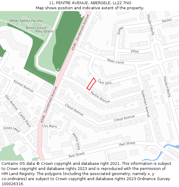 11, PENTRE AVENUE, ABERGELE, LL22 7NG: Location map and indicative extent of plot