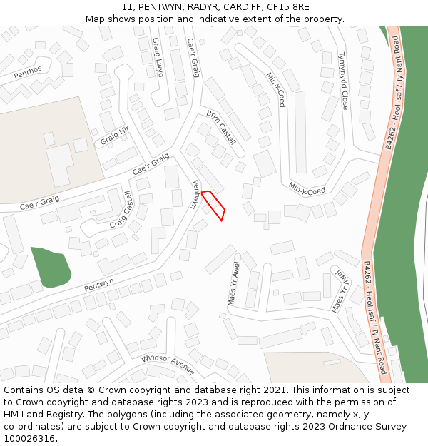 11, PENTWYN, RADYR, CARDIFF, CF15 8RE: Location map and indicative extent of plot